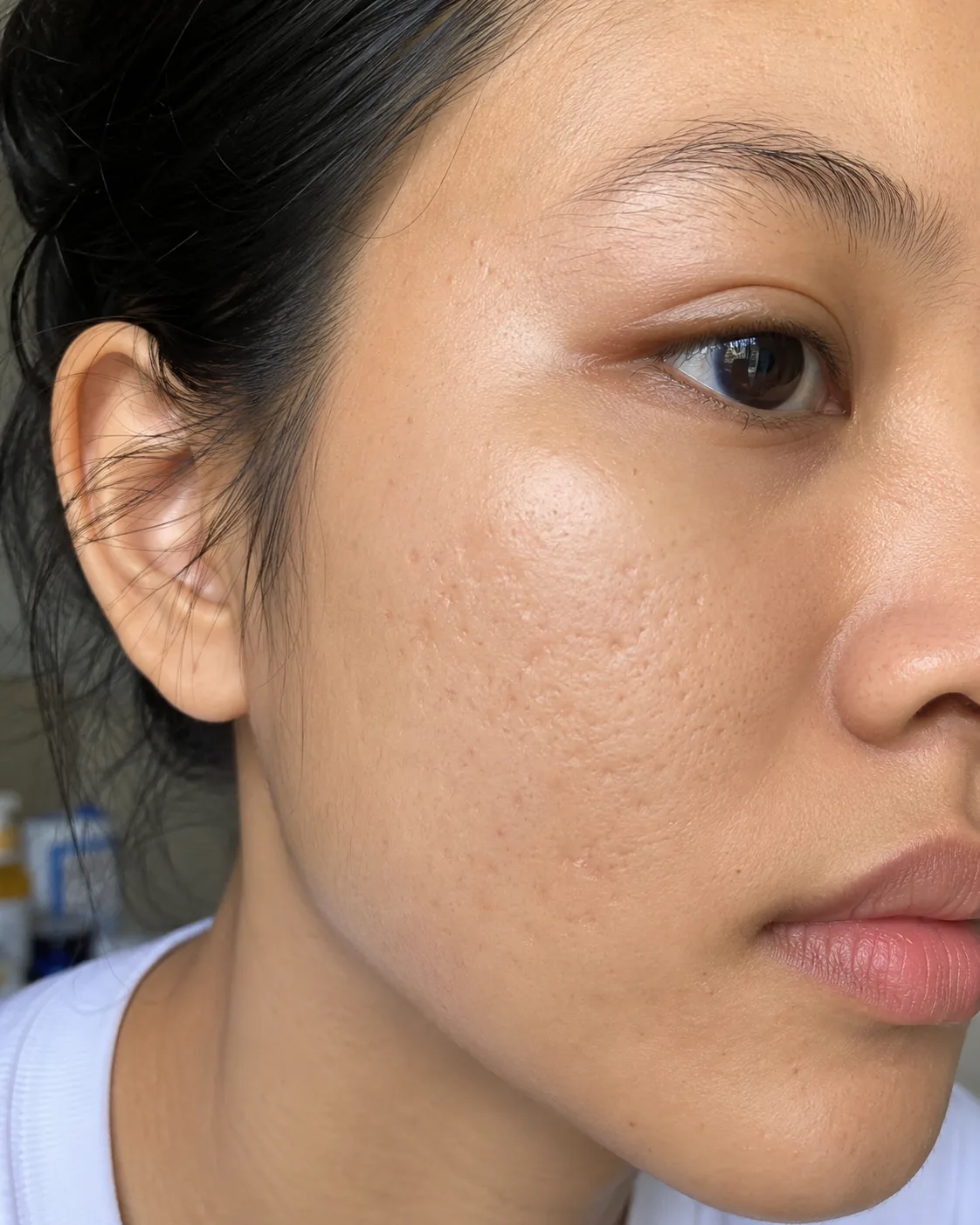 Female cheek texture in natural light