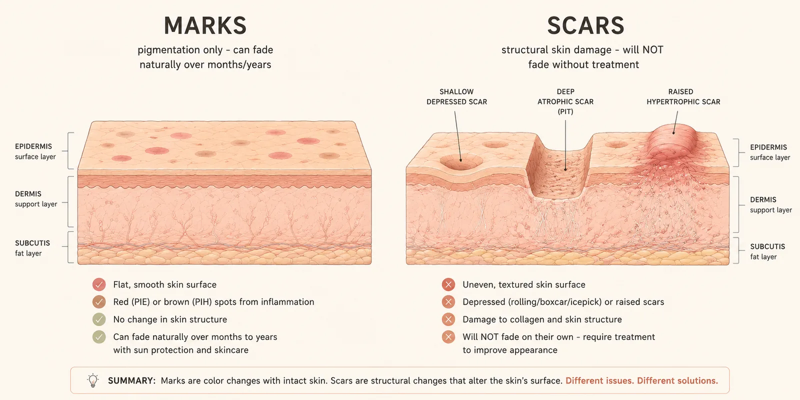 Diagram: marks vs scars comparison